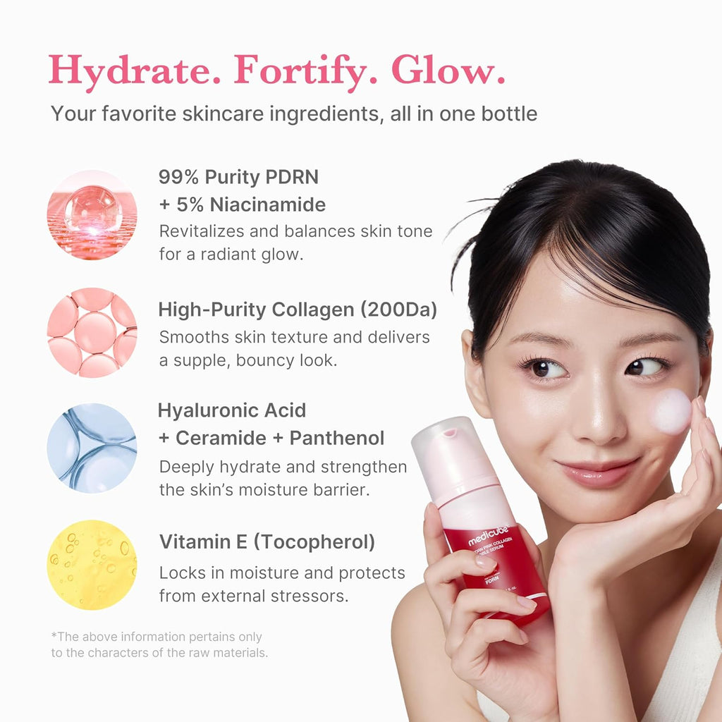 Medicube PDRN Pink Collagen Bubble Serum 95ml | Glow Boosting Regenerating Serum