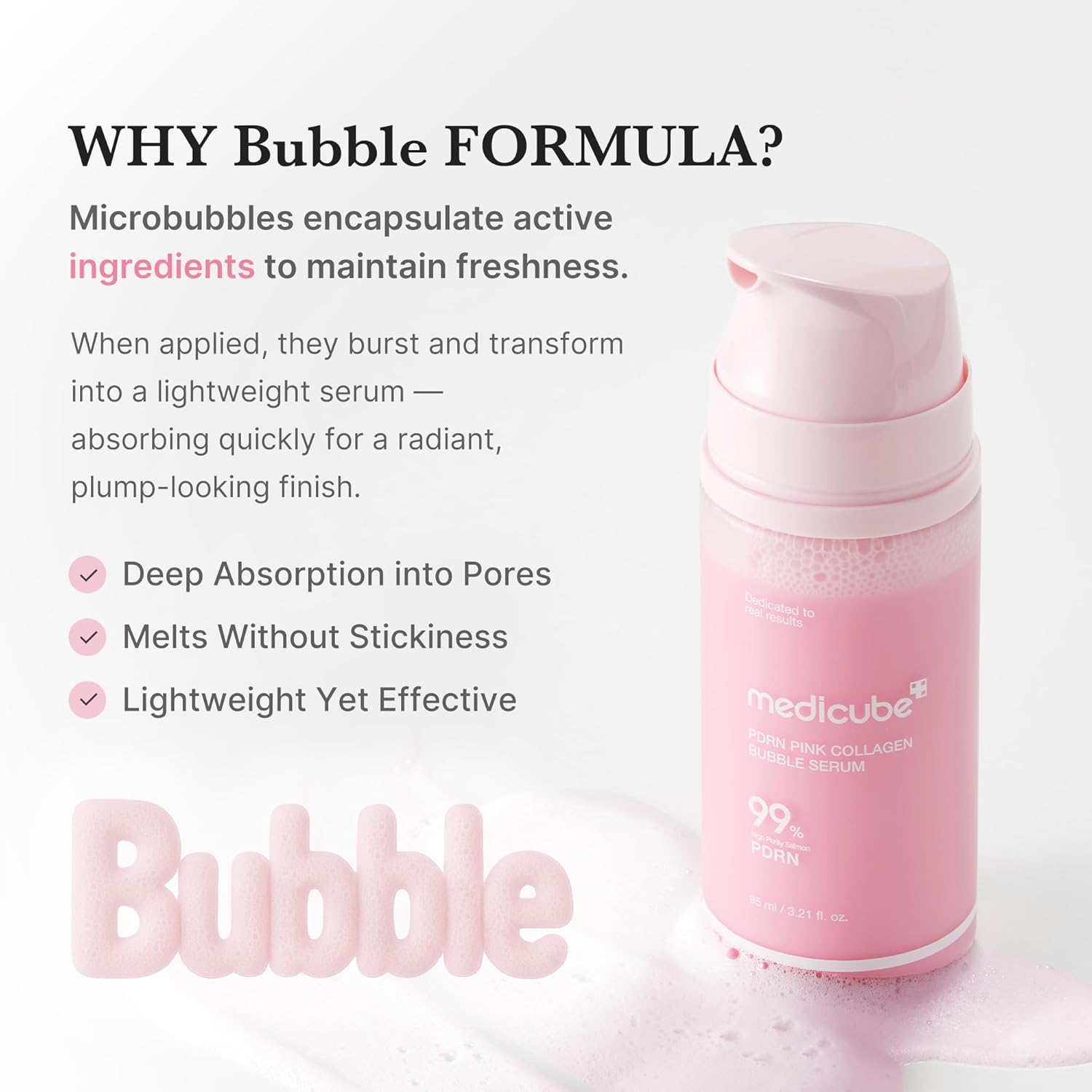 Medicube PDRN Pink Collagen Bubble Serum 95ml | Glow Boosting Regenerating Serum