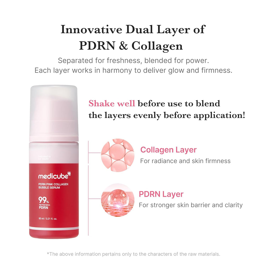 Medicube PDRN Pink Collagen Bubble Serum 95ml | Glow Boosting Regenerating Serum
