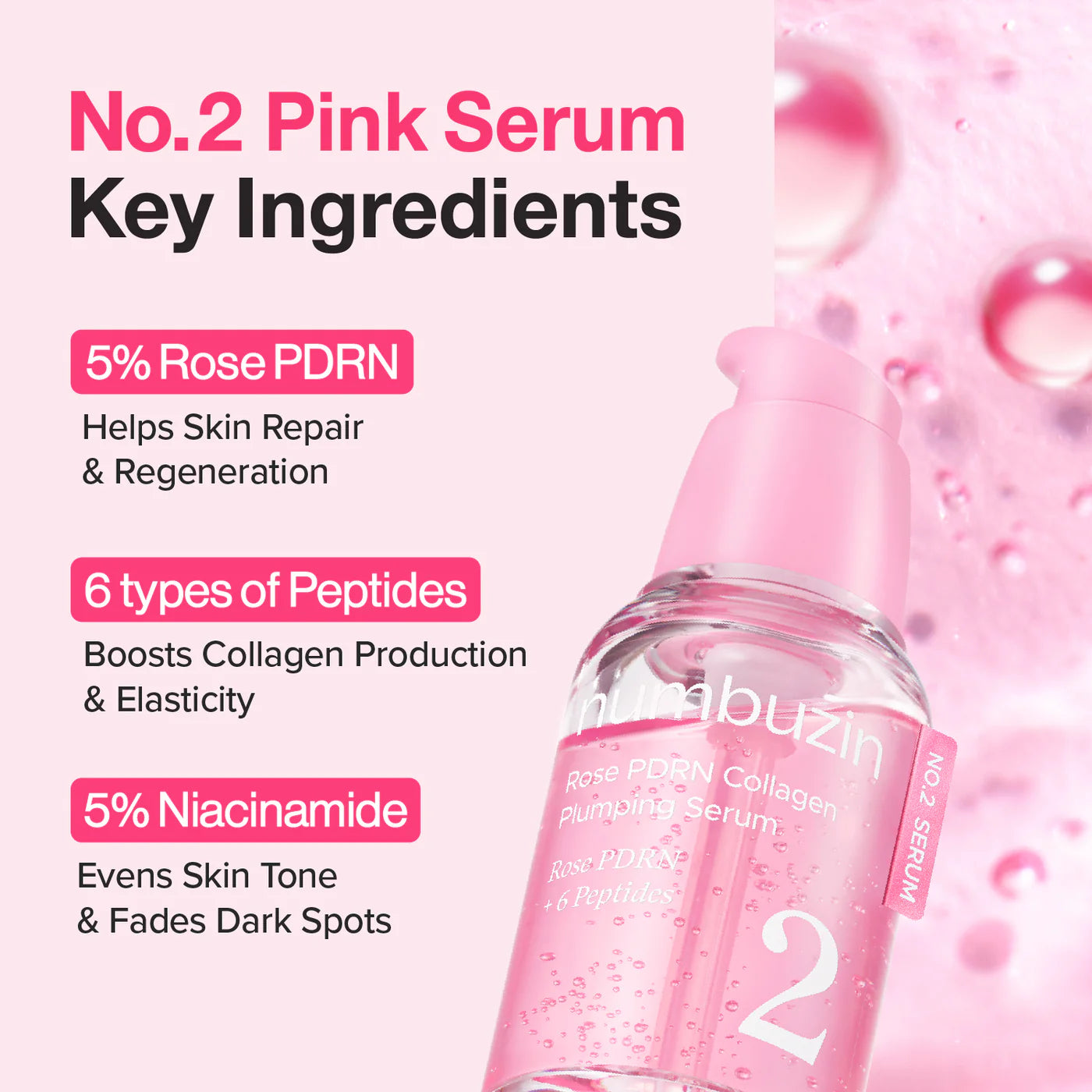 Numbuzin No.2 Rose PDRN Plumping Serum 30ml | Hydrating Anti-Ageing Serum